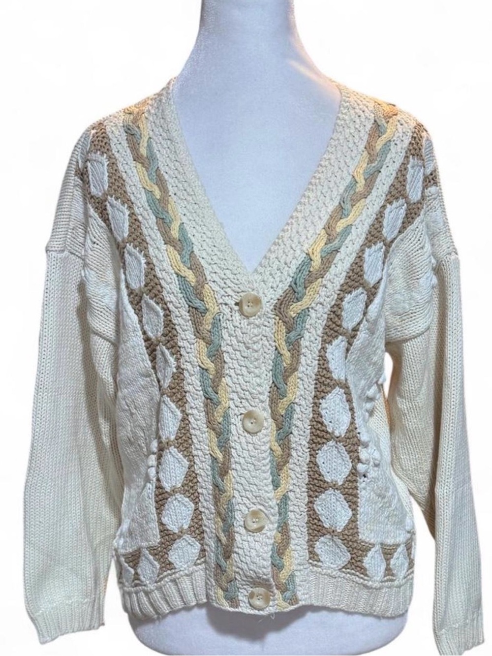 Vintage 1993 Eddie Bauer Mixed Texture Cable Knit Cardigan Sweater